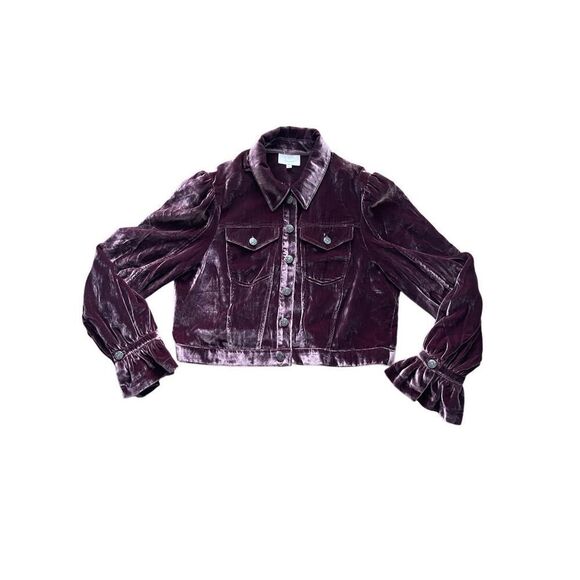 Cinq à Sept Velvet Cropped Jacket | Plum Purple | Size Large - Picture 1 of 7